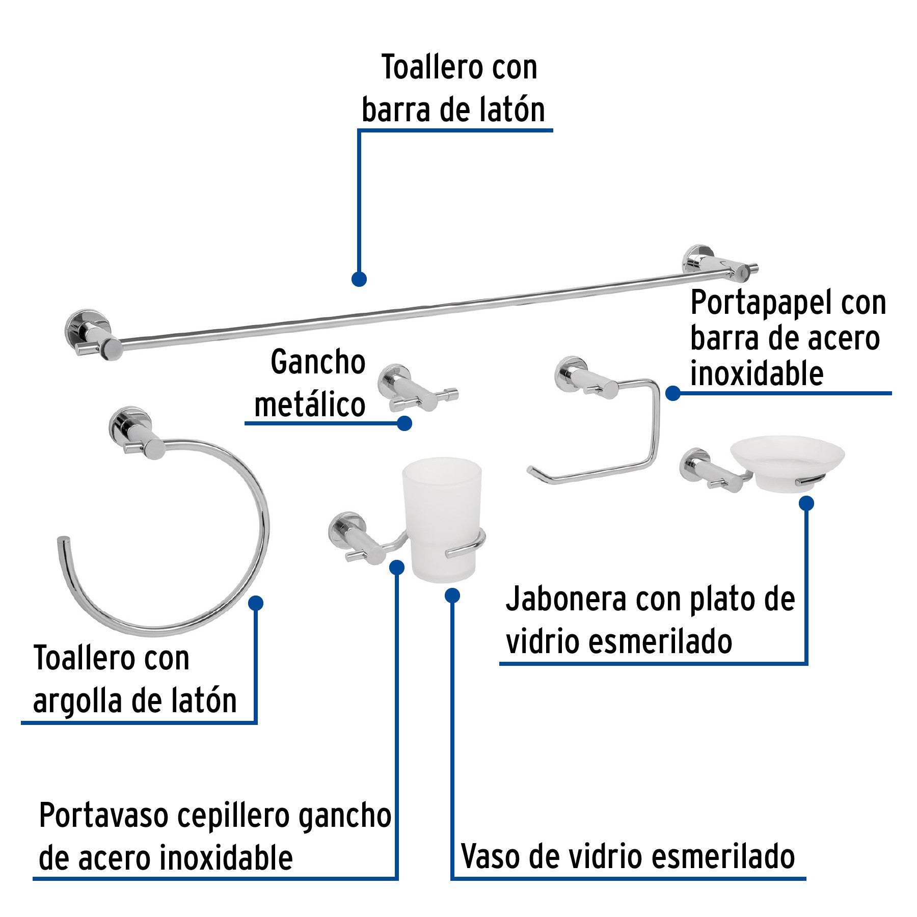 Juego de 6 accesorios para bano acabado cromo FOSET ELEMENT