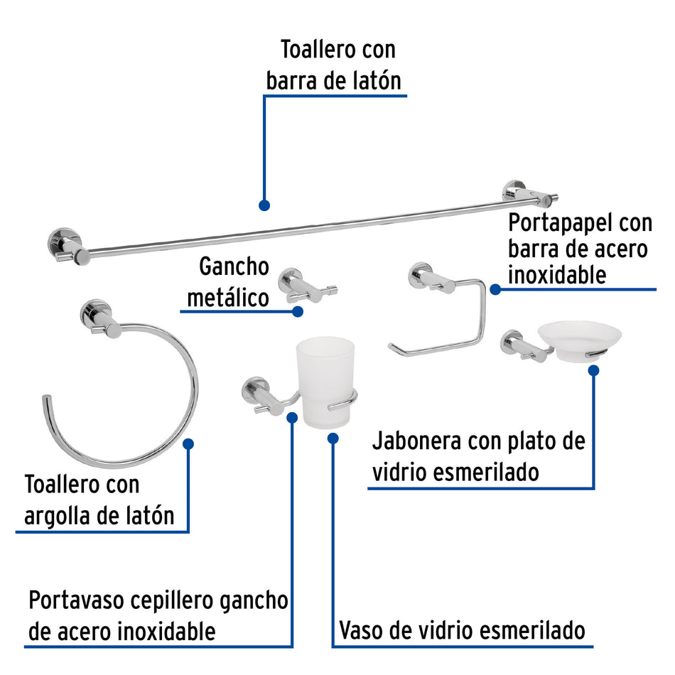 Juego de 6 accesorios para bano acabado cromo FOSET ELEMENT