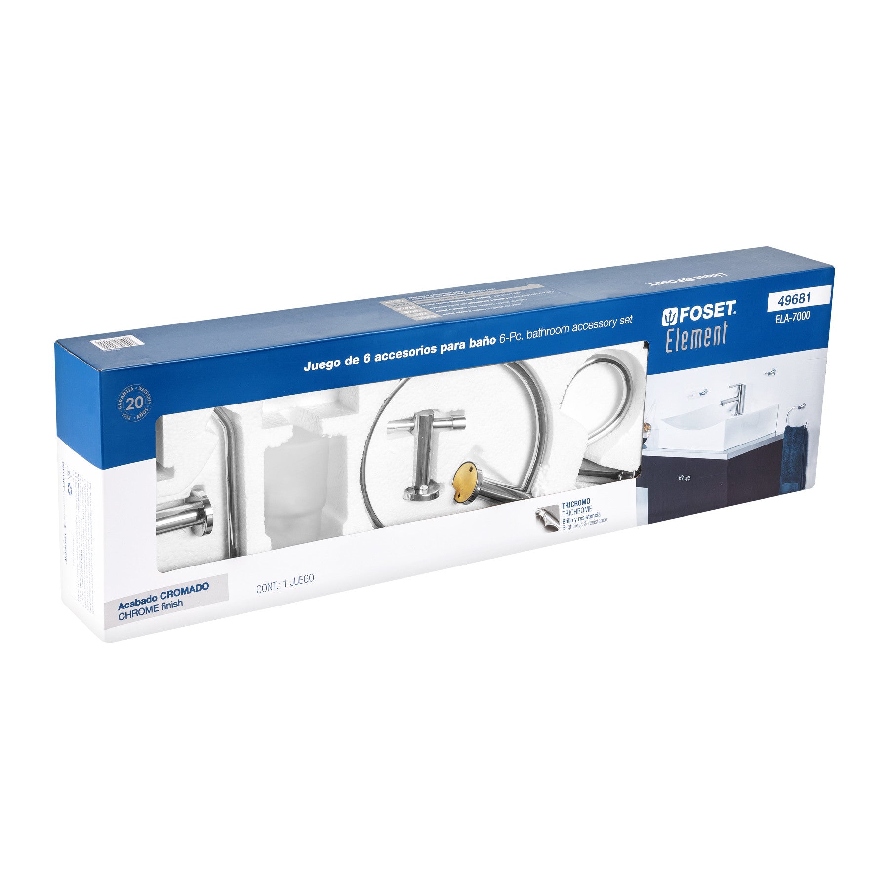 Juego de 6 accesorios para bano acabado cromo FOSET ELEMENT