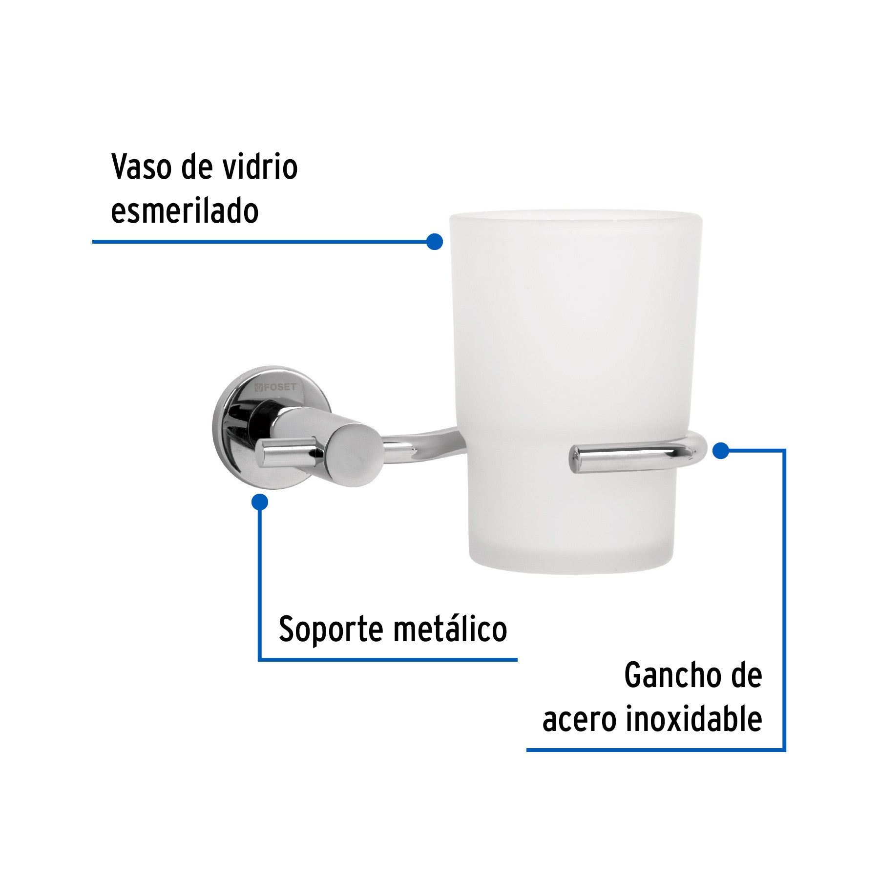 Portavaso cepillero cromo con vaso de vidrio, FOSET ELEMENT