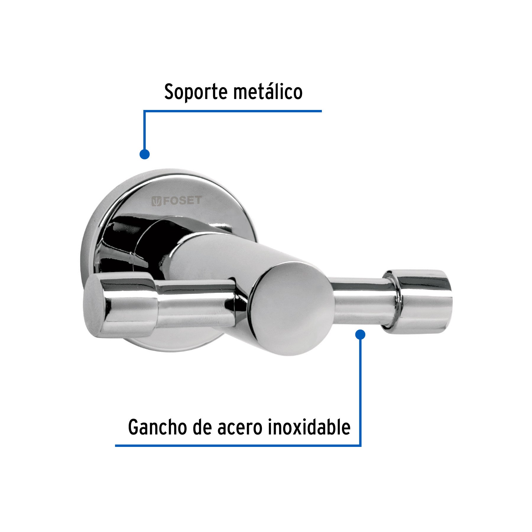 Gancho doble metalico cromo para toallas FOSET ELEMENT