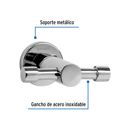 Gancho doble metalico cromo para toallas FOSET ELEMENT