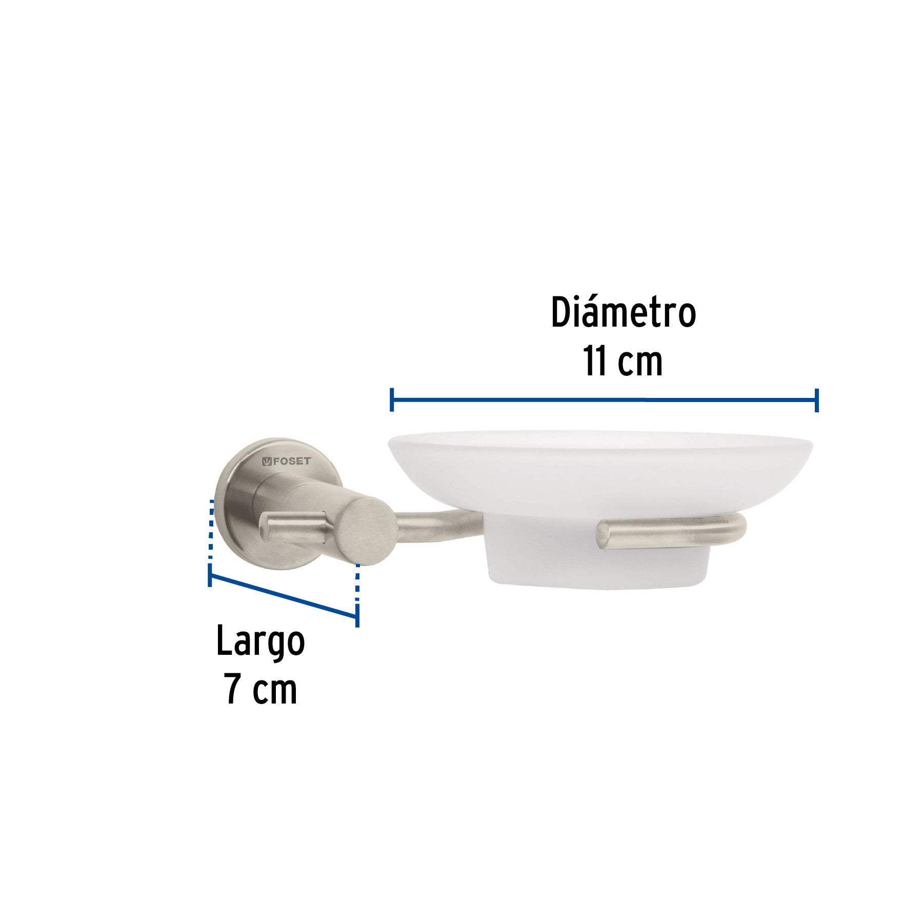 Jabonera metálica satín con plato de vidrio, FOSET ELEMENT