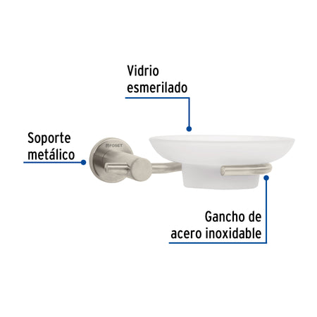 Jabonera metálica satín con plato de vidrio, FOSET ELEMENT