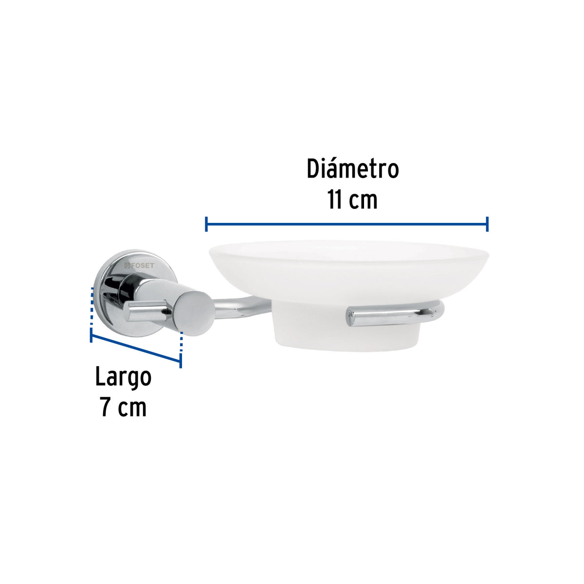 Jabonera metálica cromo con plato de vidrio, FOSET ELEMENT