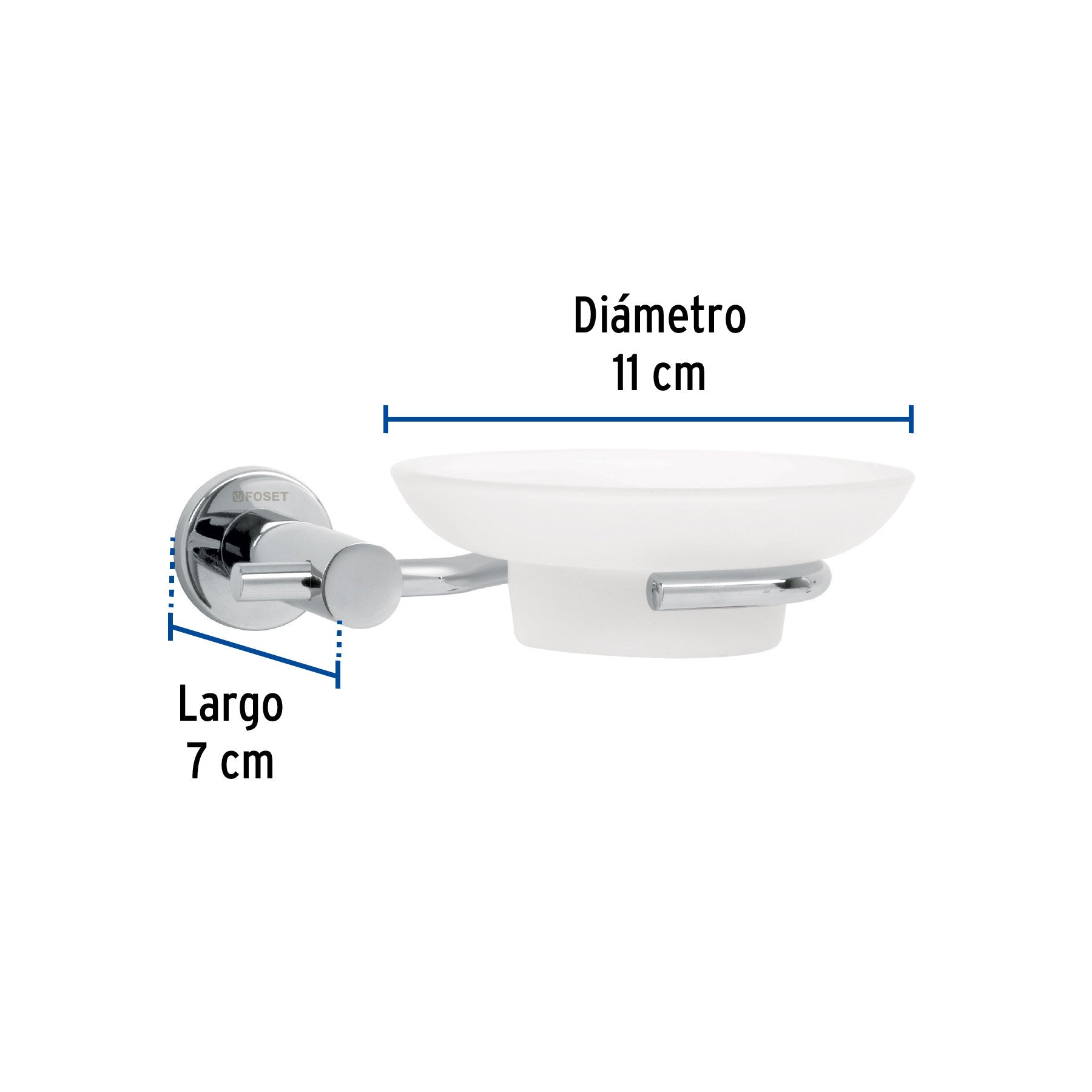 Jabonera metálica cromo con plato de vidrio, FOSET ELEMENT