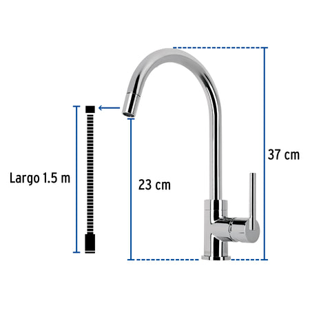 Monomando cromo nariz retractil para fregadero ELEMENT
