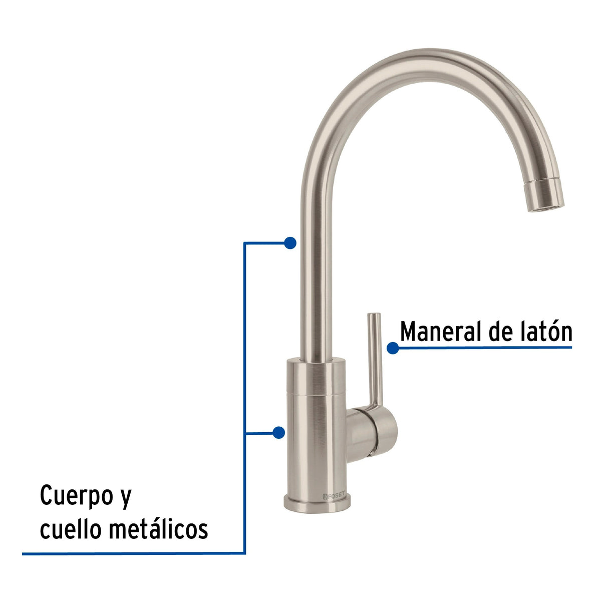 Monomando satin cuello alto para fregadero FOSET ELEMENT
