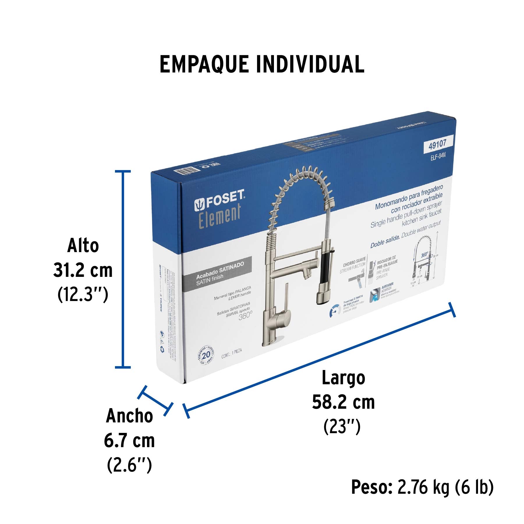 Monomando con doble salida para fregadero Satin ELEMENT
