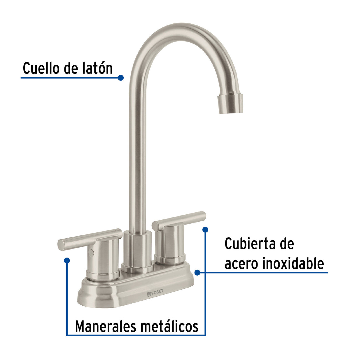 Mezcladora satín 4' para lavabo cuello tipo bar, ELEMENT