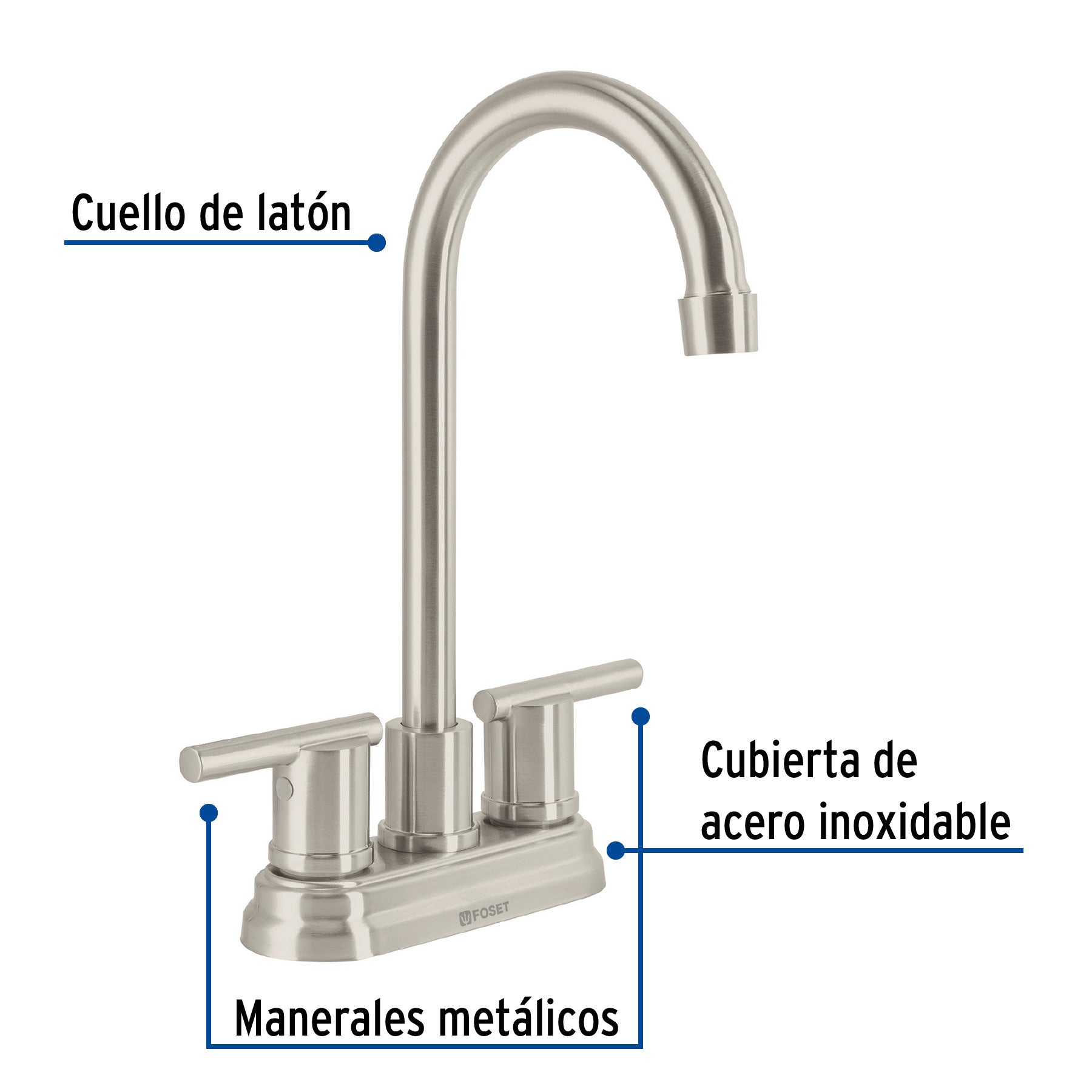 Mezcladora satín 4' para lavabo cuello tipo bar, ELEMENT