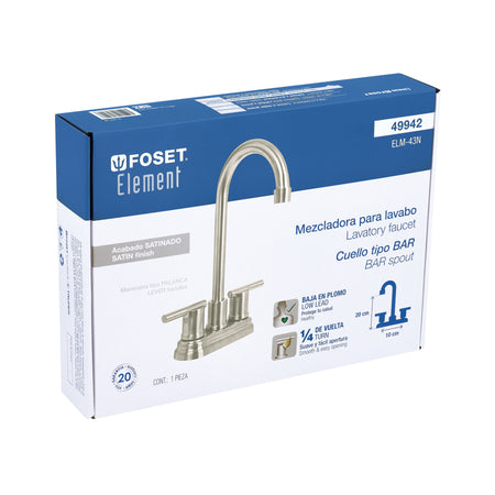 Mezcladora satín 4' para lavabo cuello tipo bar, ELEMENT