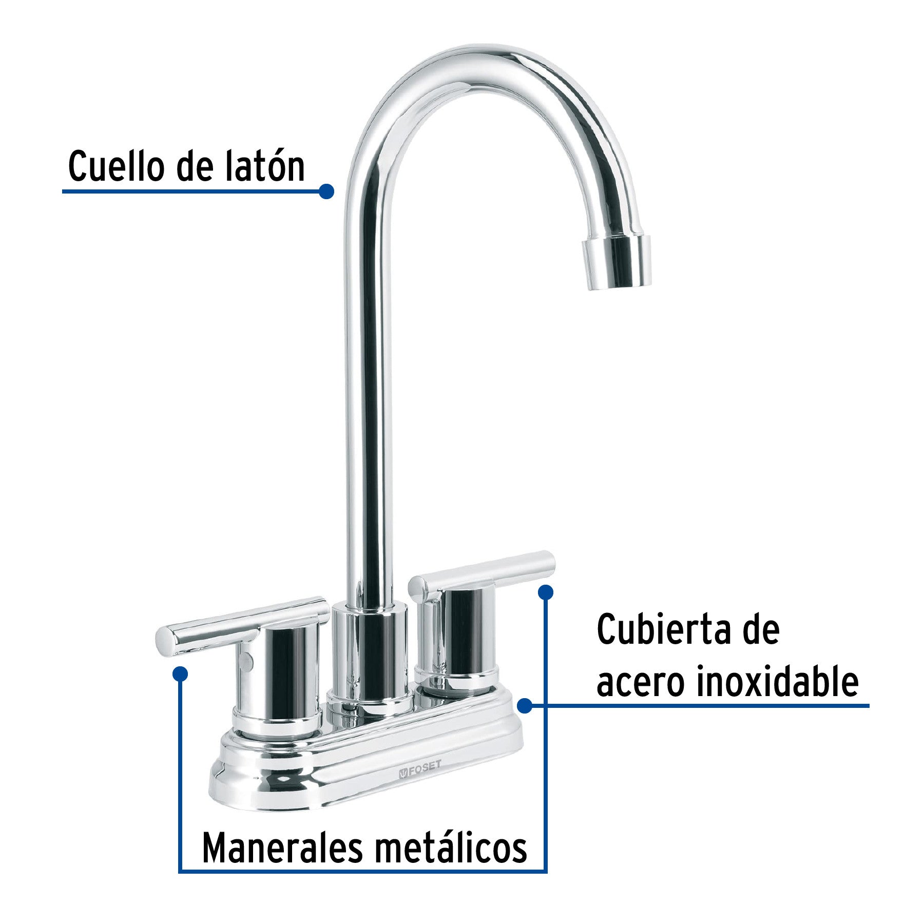 Mezcladora cromo 4' para lavabo cuello tipo bar, ELEMENT