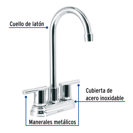 Mezcladora cromo 4' para lavabo cuello tipo bar, ELEMENT