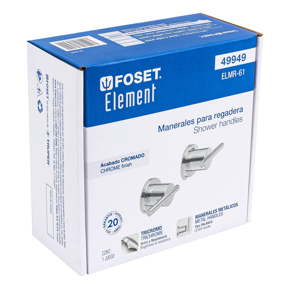 Juego de manerales de palanca para regadera cromo ELEMENT