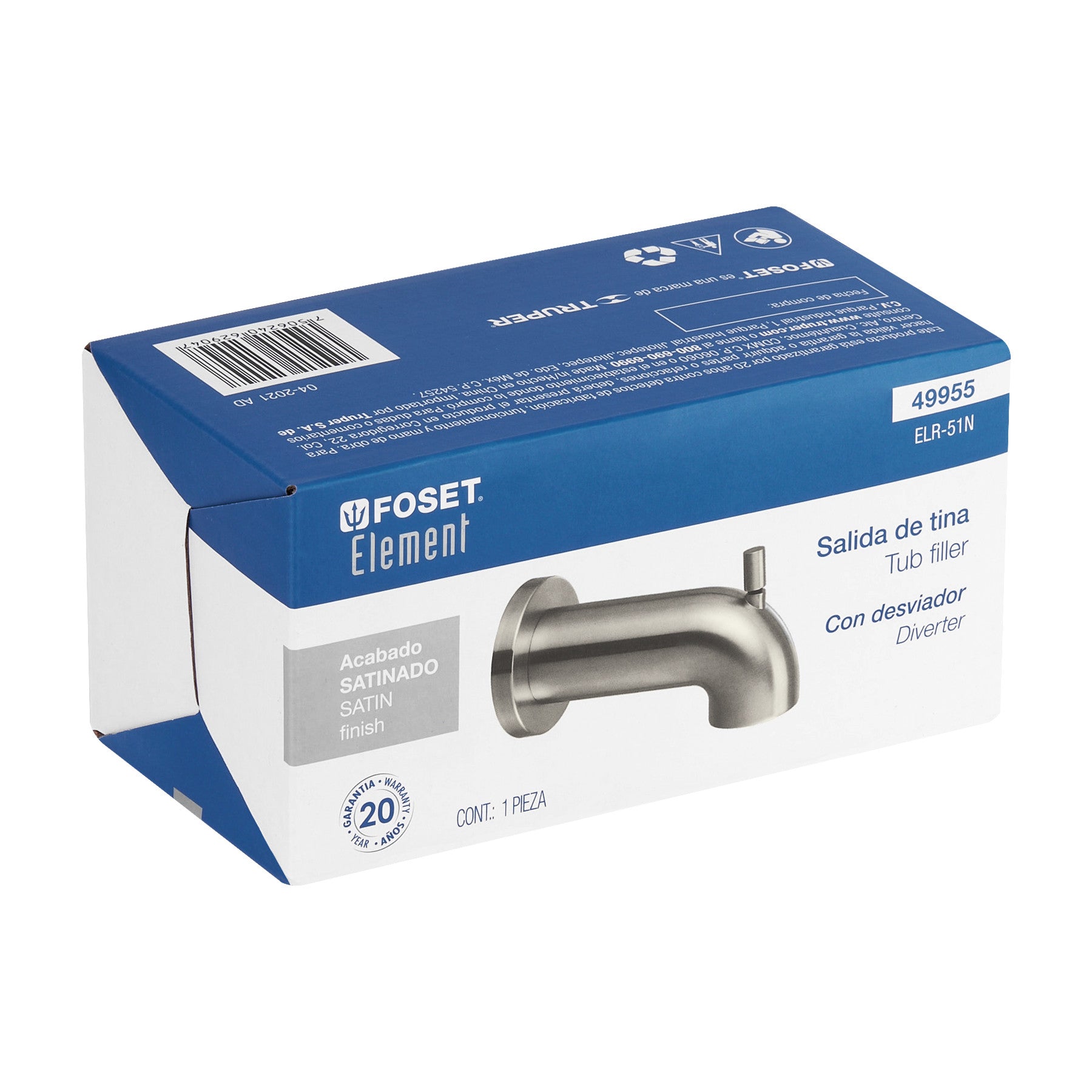 Salida de tina con desviador, satín, FOSET ELEMENT