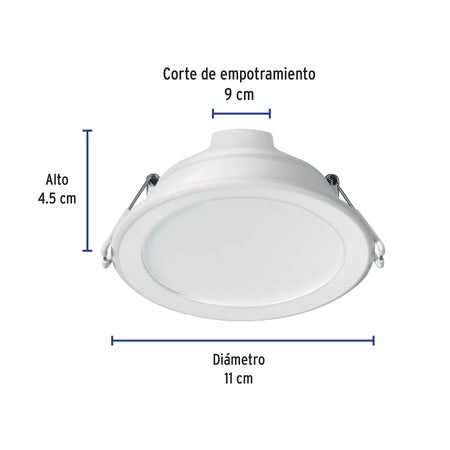 Luminario LED empotrable 7 W 6500 K, redondo, VOLTECK BASIC