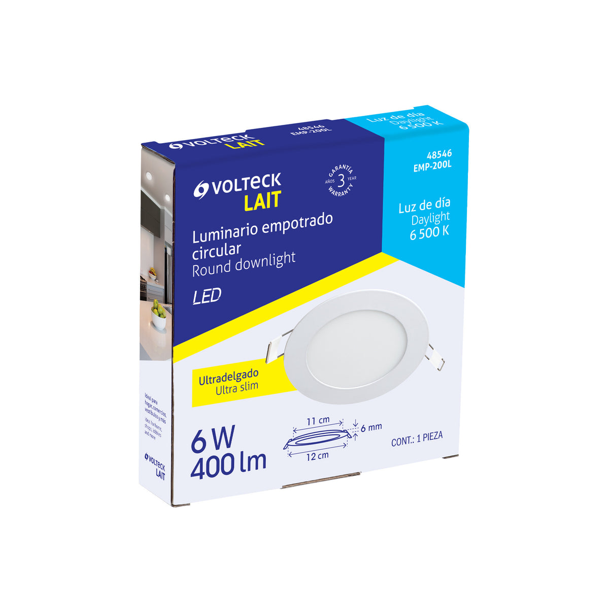 Luminario LED plafón 6W 3000K ultradelgado redondo, VOLTECK 6W
