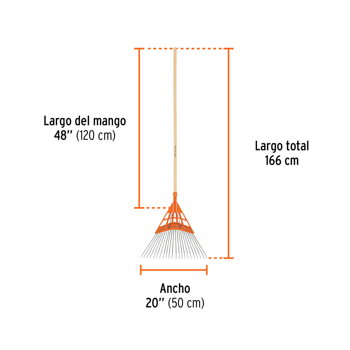 Escoba metal/plástico alto impacto, cabeza recta, 22 dientes