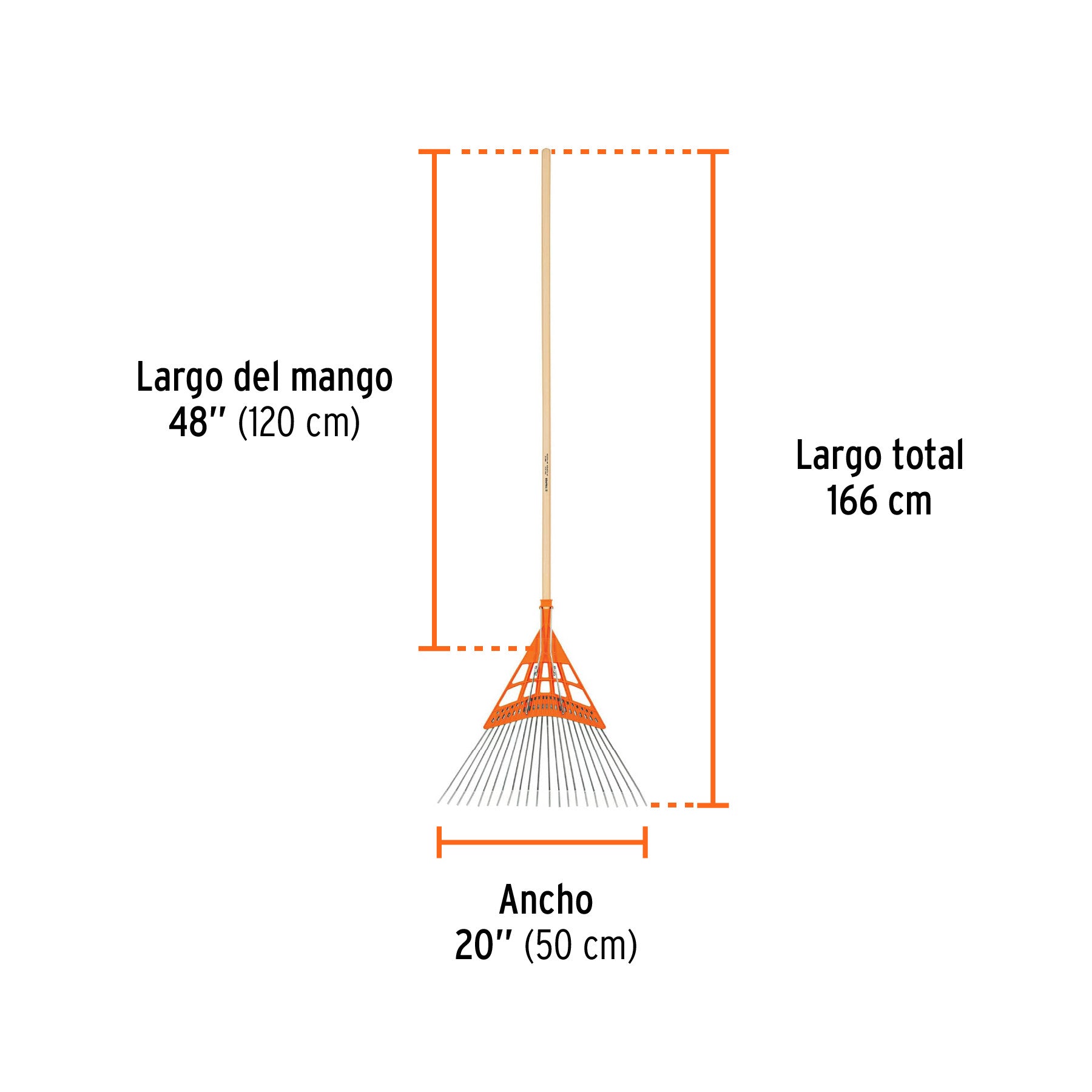 Escoba metal/plástico alto impacto, cabeza recta, 22 dientes