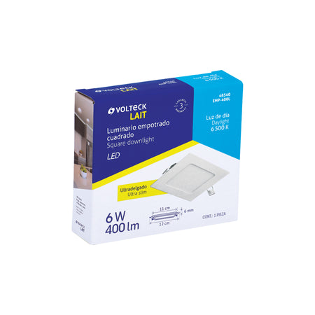 Luminario LED plafón 6W 3000K ultradelgado cuadrado VOLTECK 6W