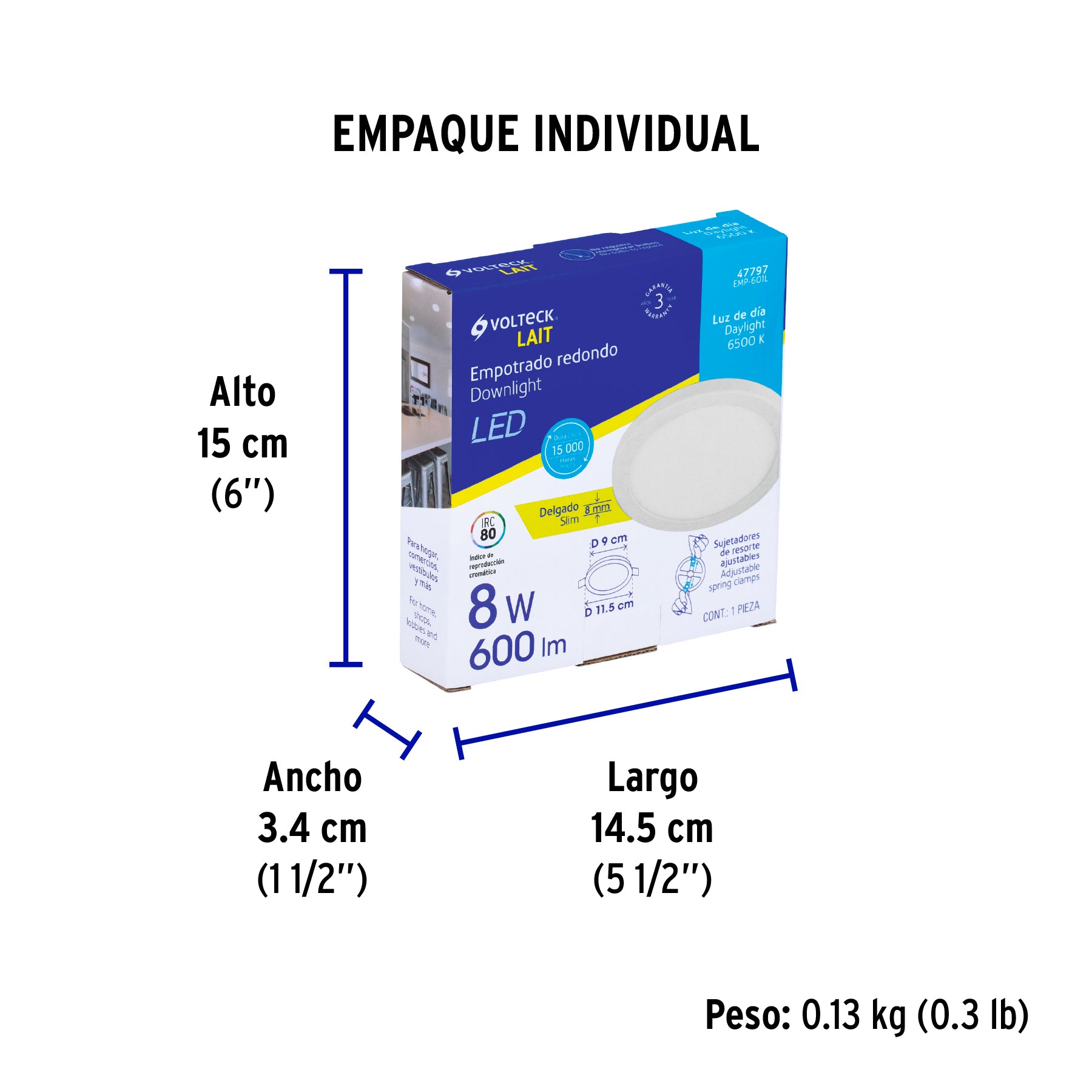 Luminario LED plafón 8W 6500K, ajustable, redondo, VOLTECK