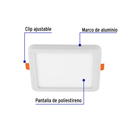 Luminario LED plafón 8W 6500K, ajustable, cuadrado, VOLTECK