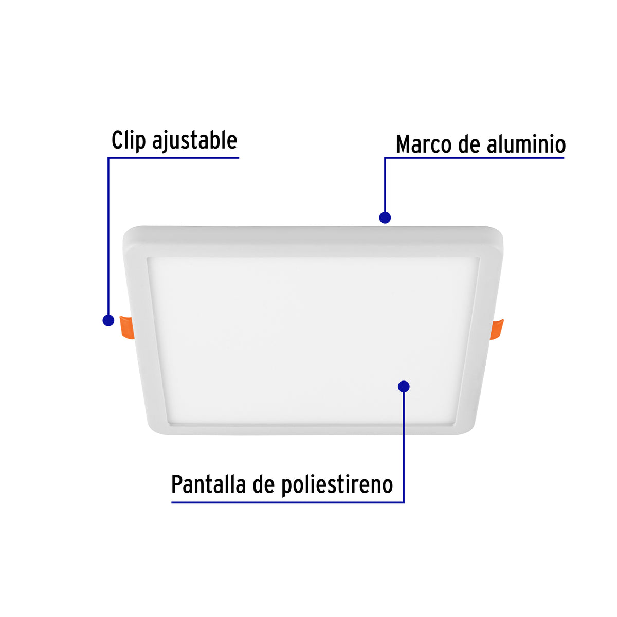 Luminario LED plafón 15W 6500K, ajustable, cuadrado, VOLTECK