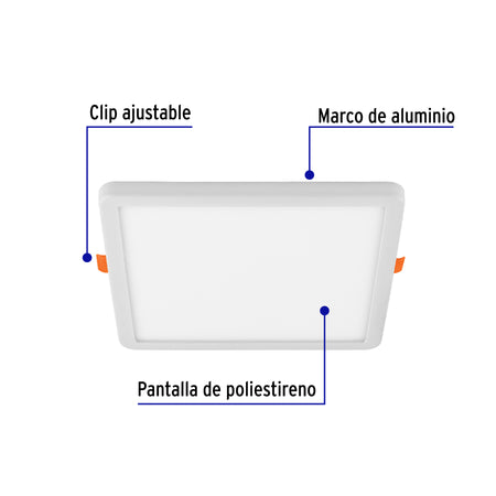 Luminario LED plafón 15W 6500K, ajustable, cuadrado, VOLTECK