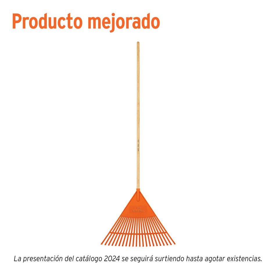 Escoba plástica para jardín, flexible, 22 dientes, mango 48'