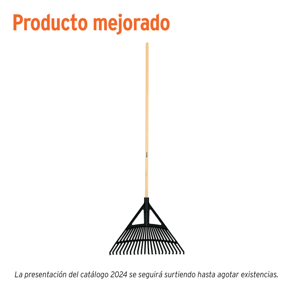 Escoba plástica p/jardín, flex. 22 dientes, mango 48',Pretul