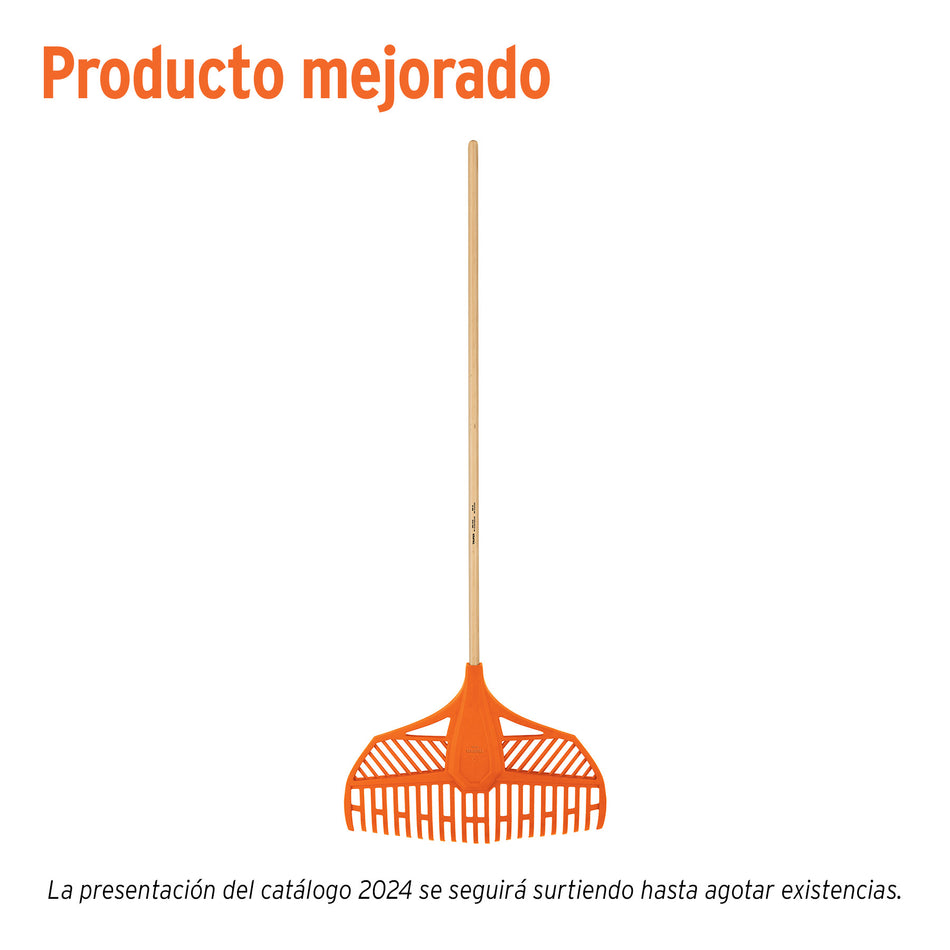 Escoba plástica para jardín, flexible, 23 dientes, mango 48'