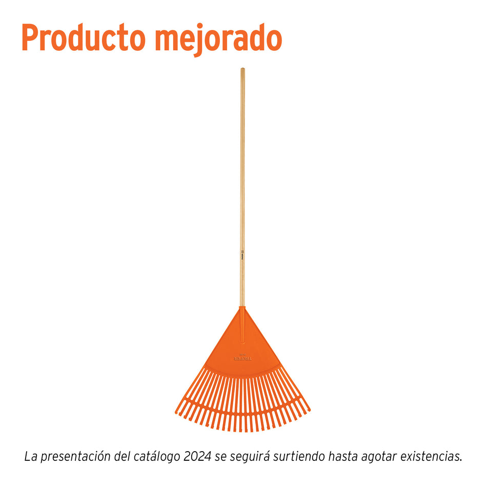 Escoba plástica para jardín, flexible, 26 dientes, mango 48'