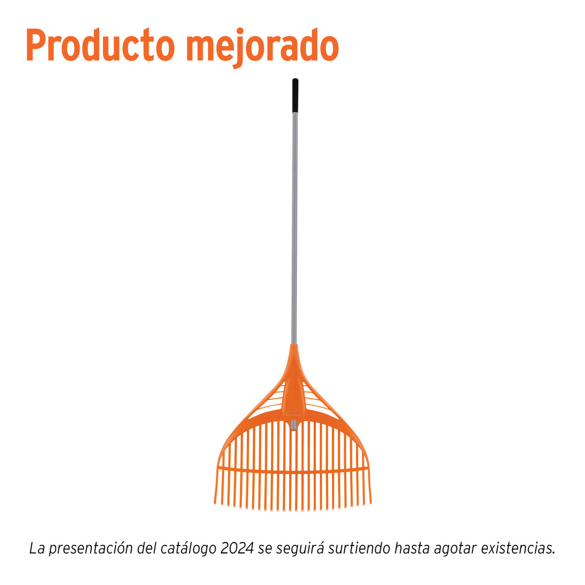 Escoba plástica p/jardín, flex. 26 dientes, mango acero 54'