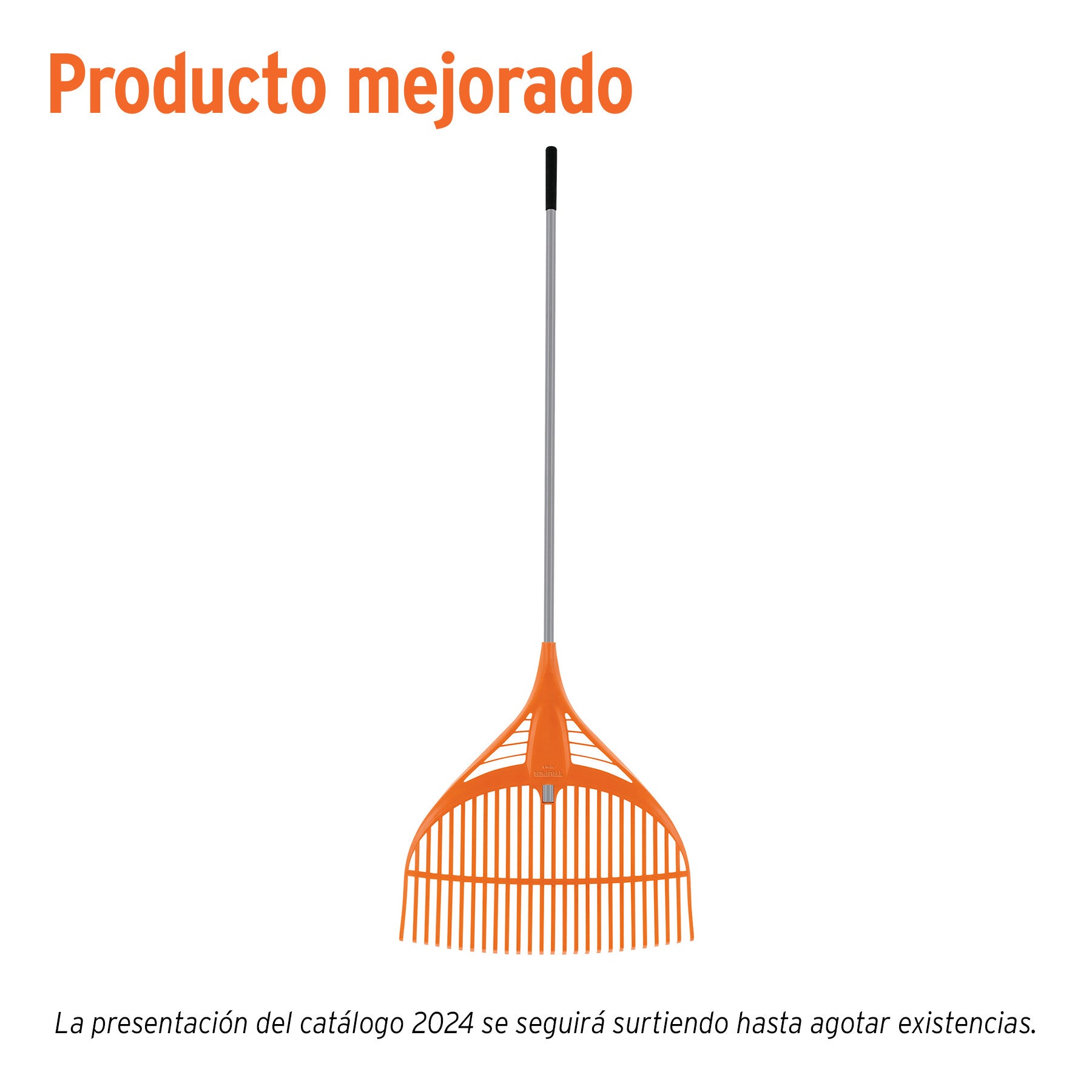 Escoba plástica p/jardín, flex. 26 dientes, mango acero 54'