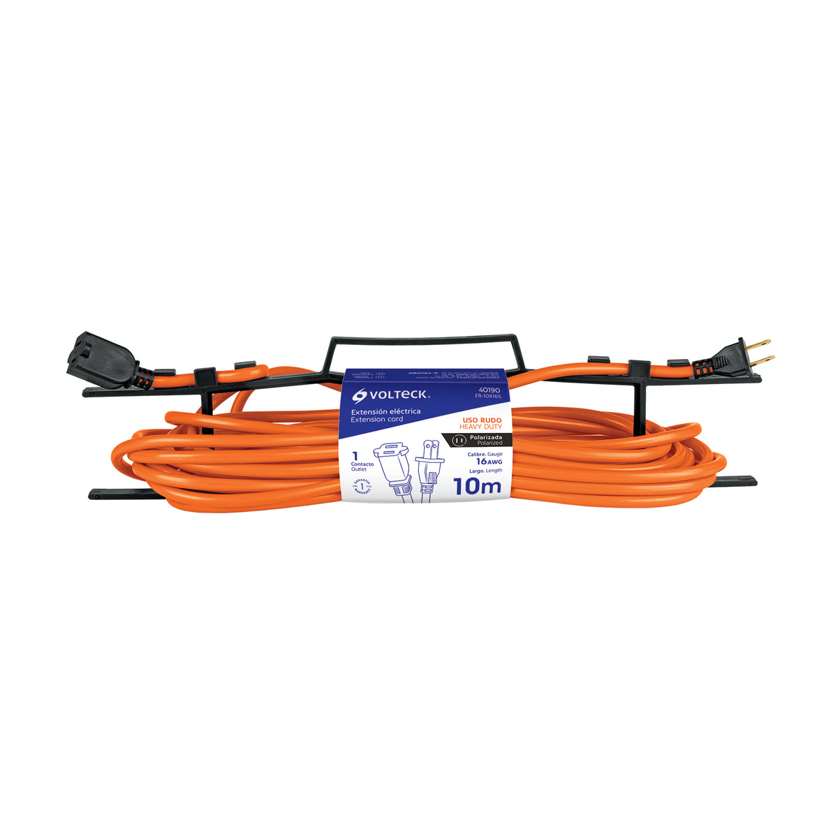 Extensión eléctrica uso rudo 10 m 2x16 AWG para 1 clavija