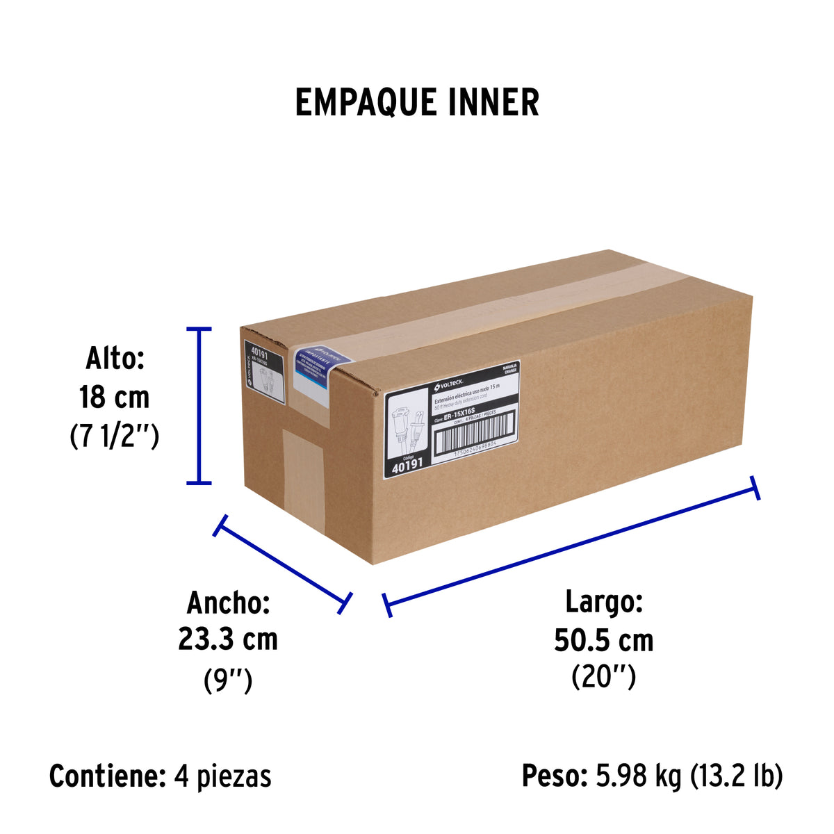 Extensión eléctrica uso rudo 15 m 2x16 AWG para 1 clavija