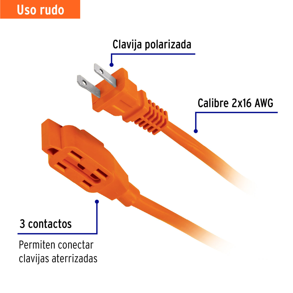 Extensión eléctrica de uso rudo 25 m 2x16 AWG, Volteck 25 m