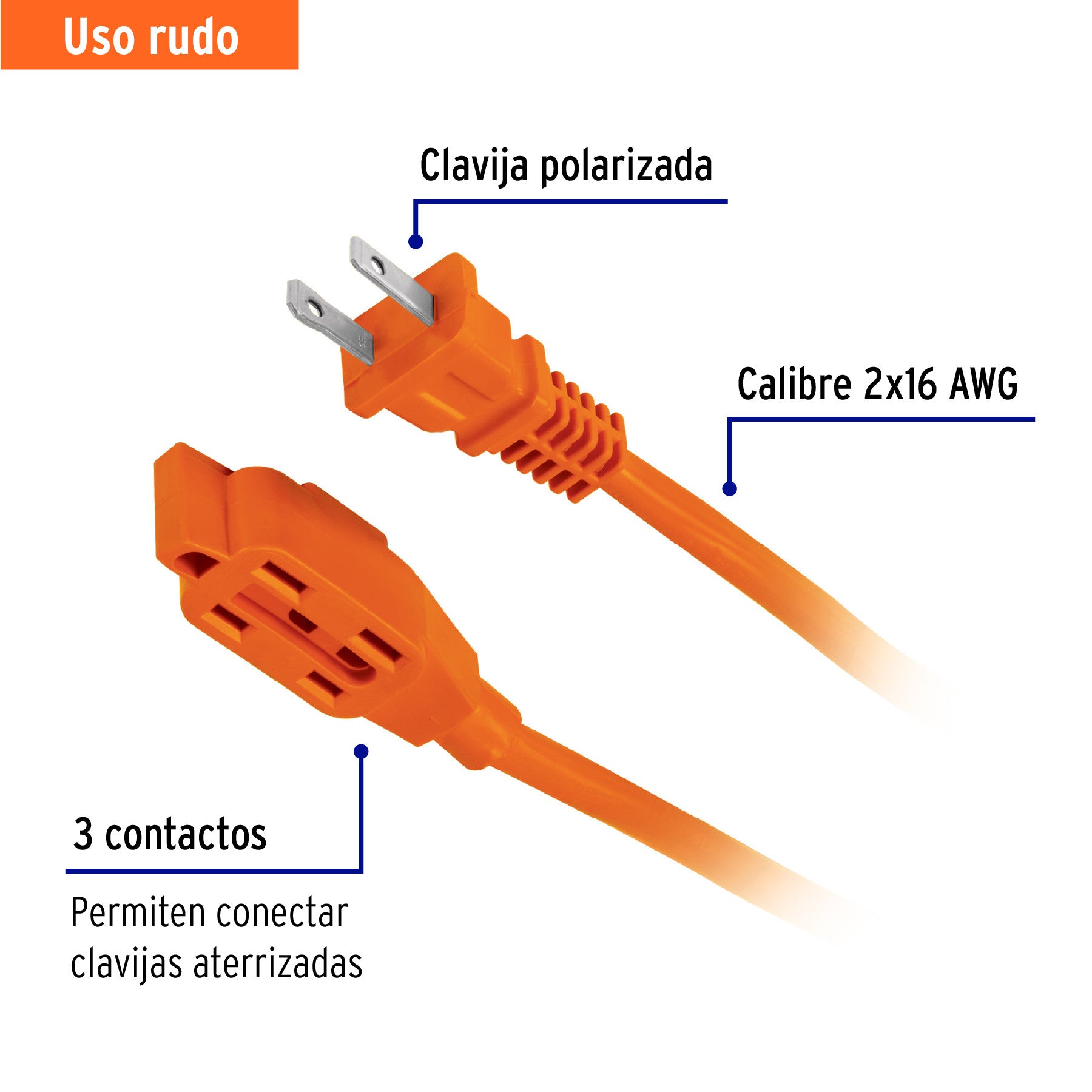 Extensión eléctrica de uso rudo 25 m 2x16 AWG, Volteck 25 m