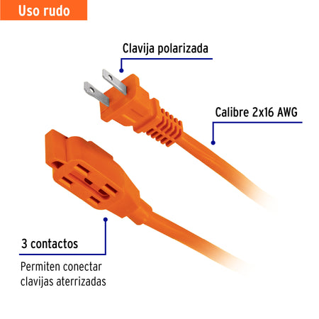 Extensión eléctrica de uso rudo 25 m 2x16 AWG, Volteck 25 m