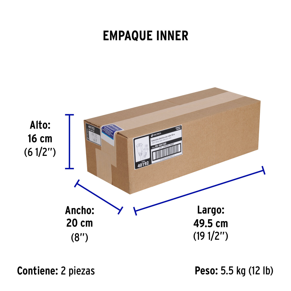 Extension electrica uso rudo 30 m 2x16 AWG para 1 clavija