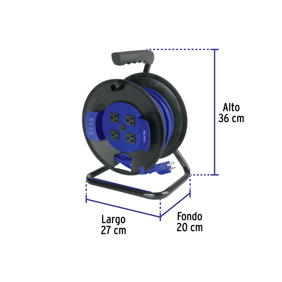Extensión reforzada aterrizada, 15 m en carrete, calibre 16