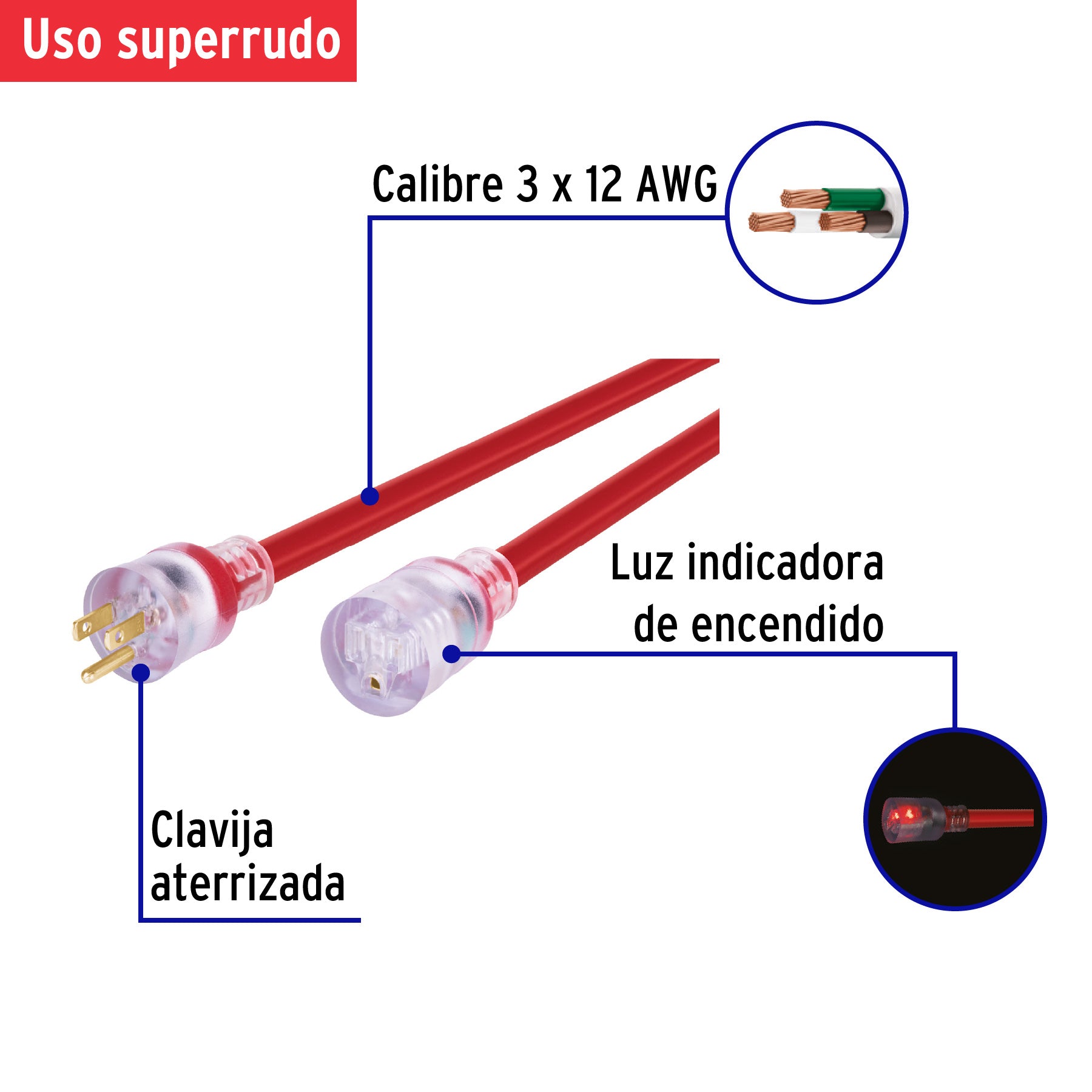 Extension de uso super rudo aterrizada 8 m. calibre 12