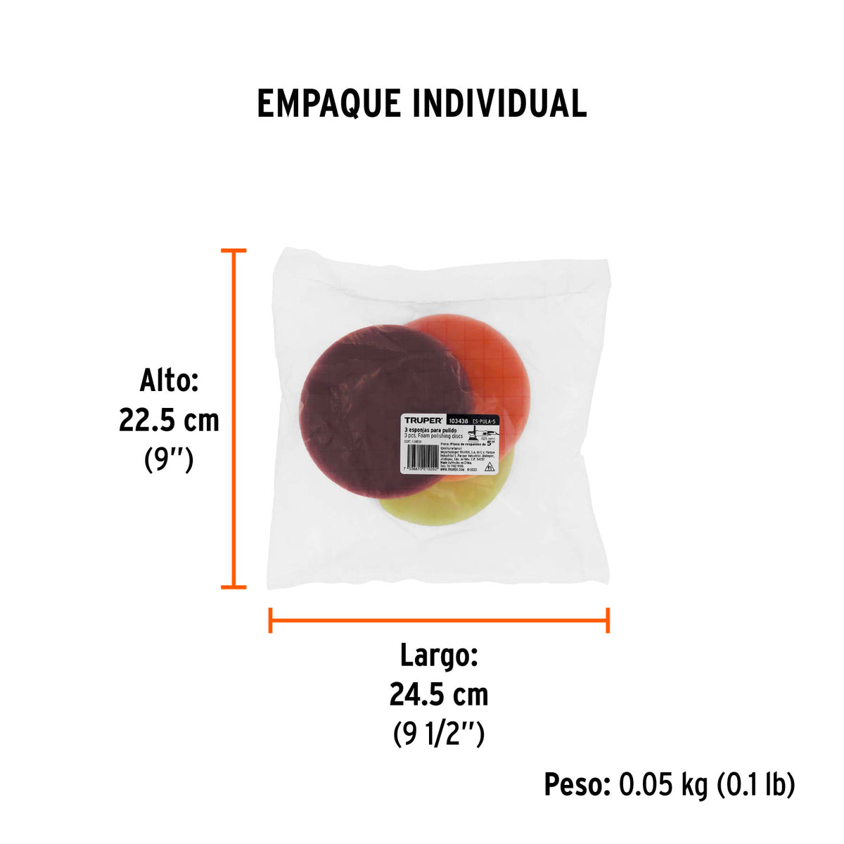 Juego de 3 esponjas para pulir de hook and loopTRUPER 5"
