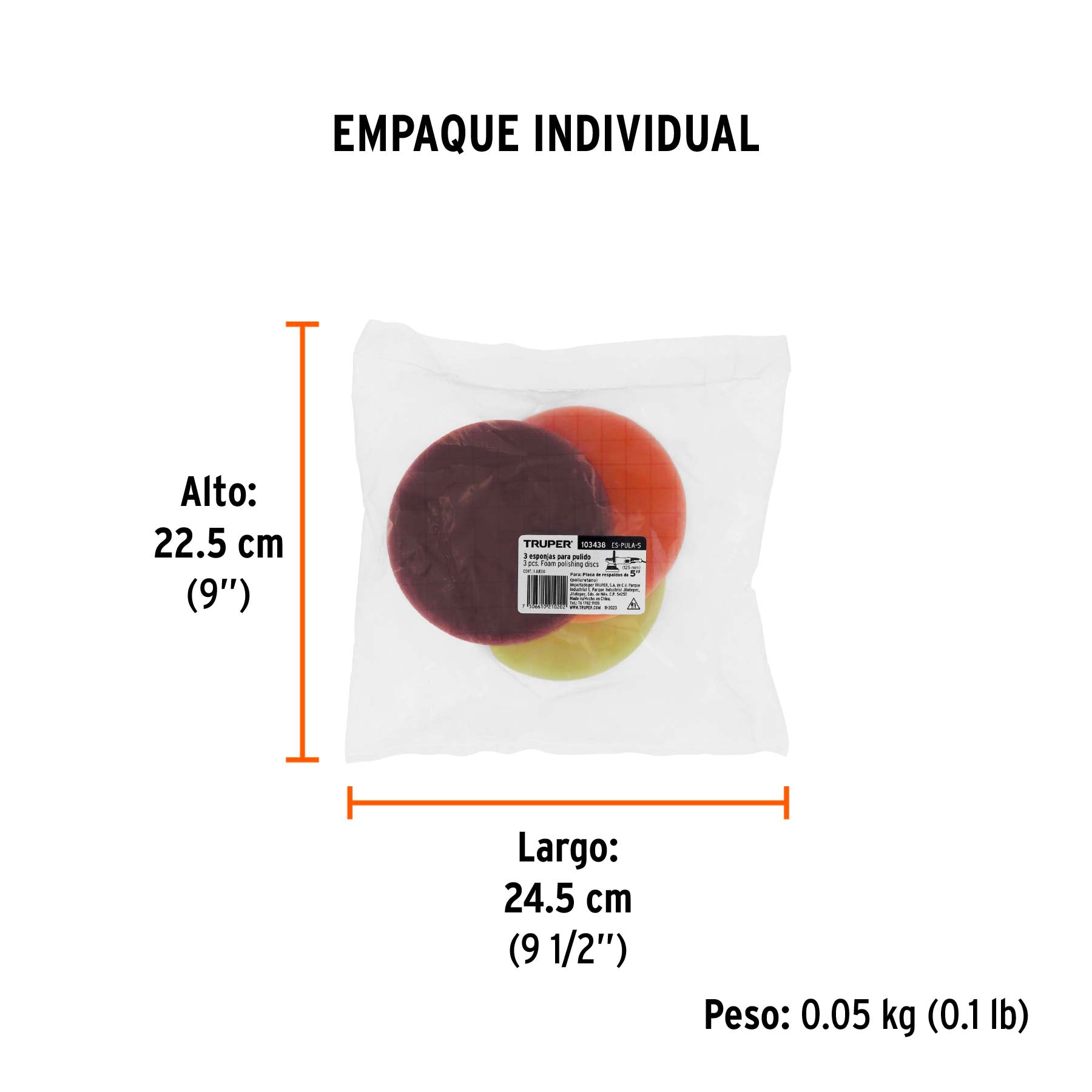 Juego de 3 esponjas para pulir de hook and loopTRUPER 5"