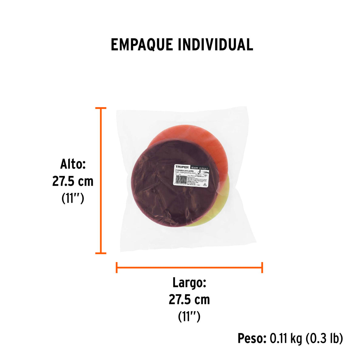 Juego de 3 esponjas para pulir de 7" hook and loop TRUPER