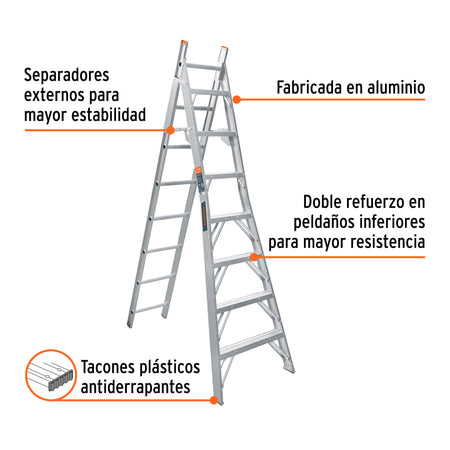 Escalera convertible tipo ll 15 escalones TRUPER