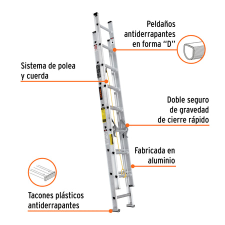 Escalera de extension tipo III 16 peldanos Truper