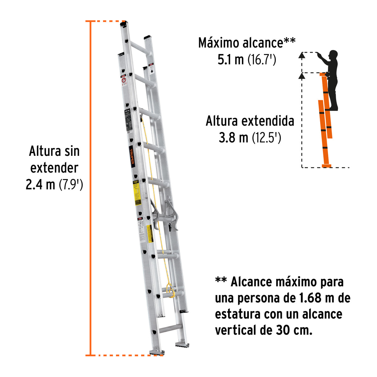 Escalera de extension tipo III 16 peldanos Truper
