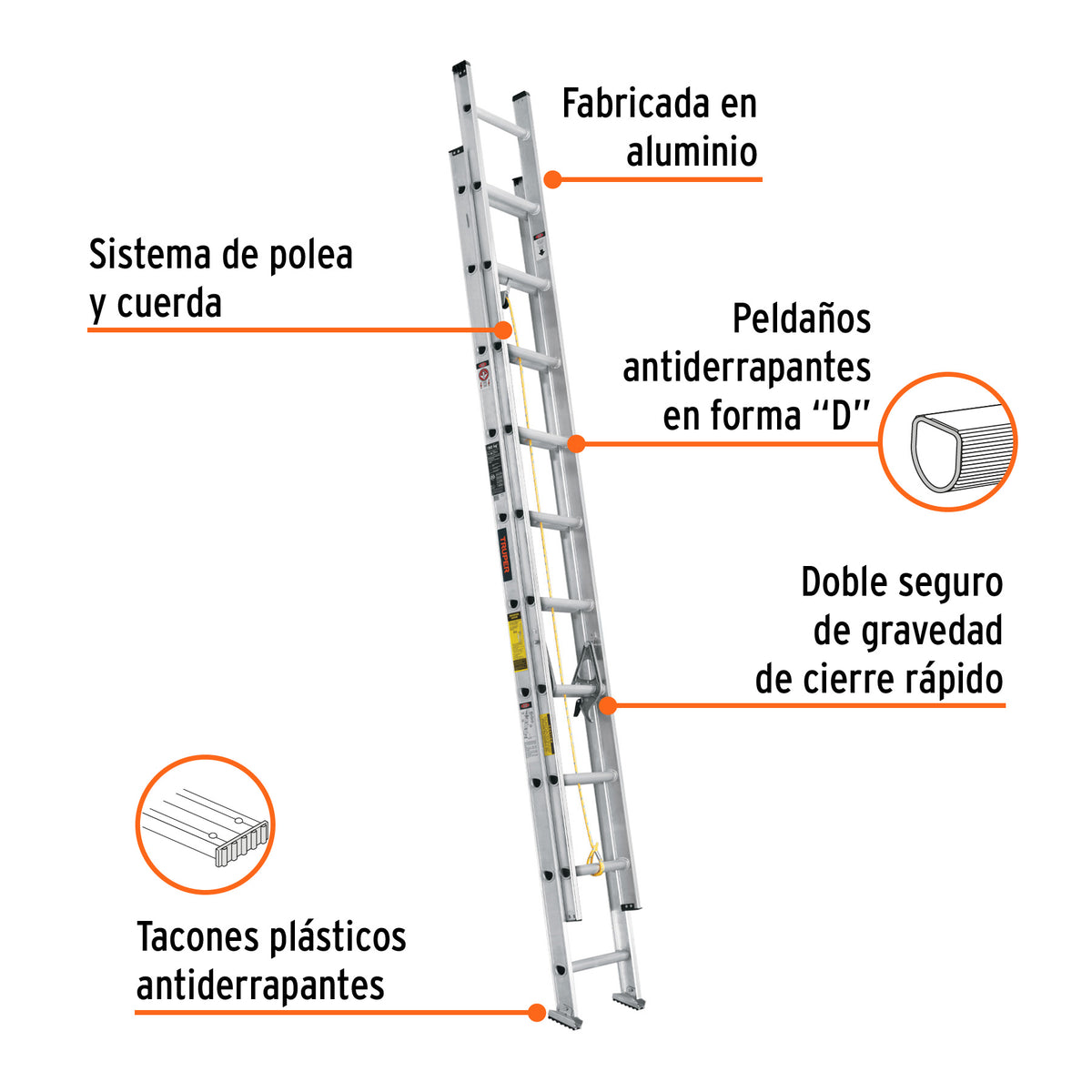Escalera de extension tipo III 20 peldanos Truper
